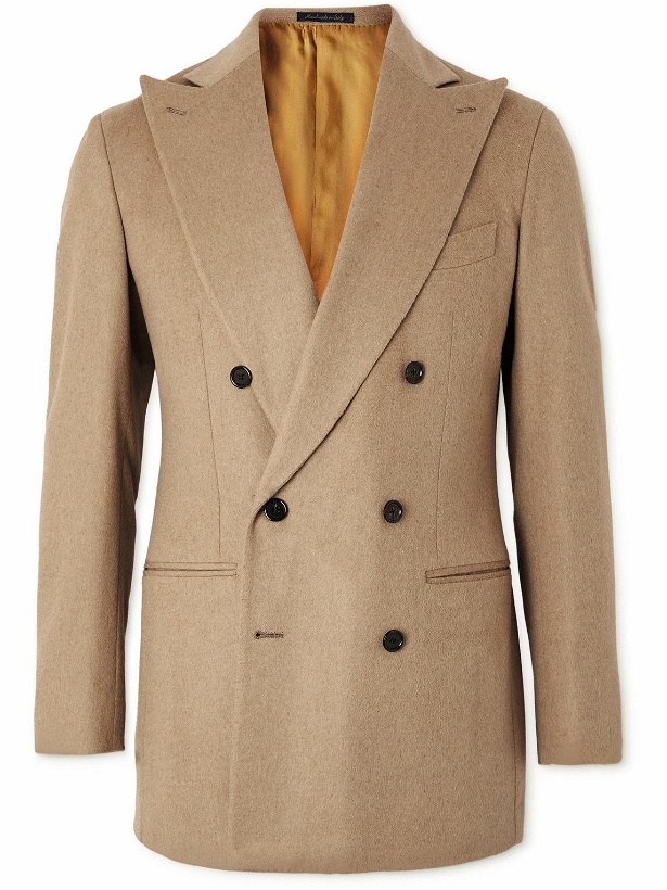 Photo: Saman Amel - Slim-Fit Double-Breasted Camel Hair Blazer - Brown