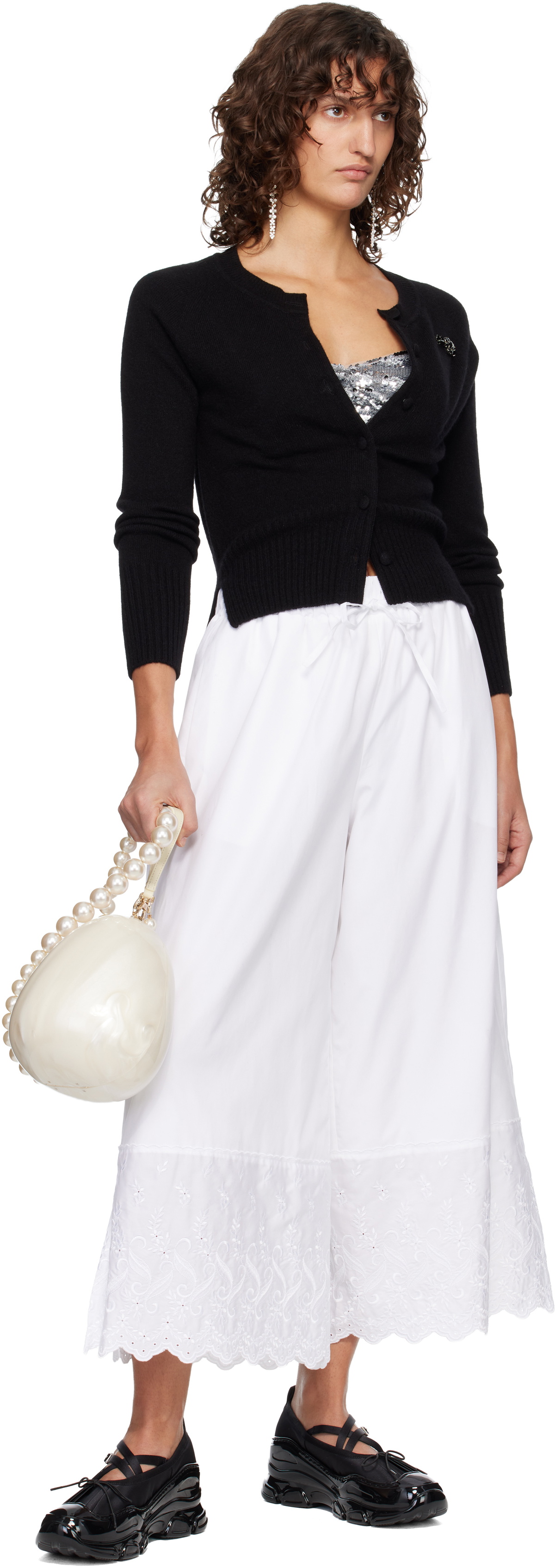 Simone Rocha Black Embellished Relaxed Cashmere Cardigan