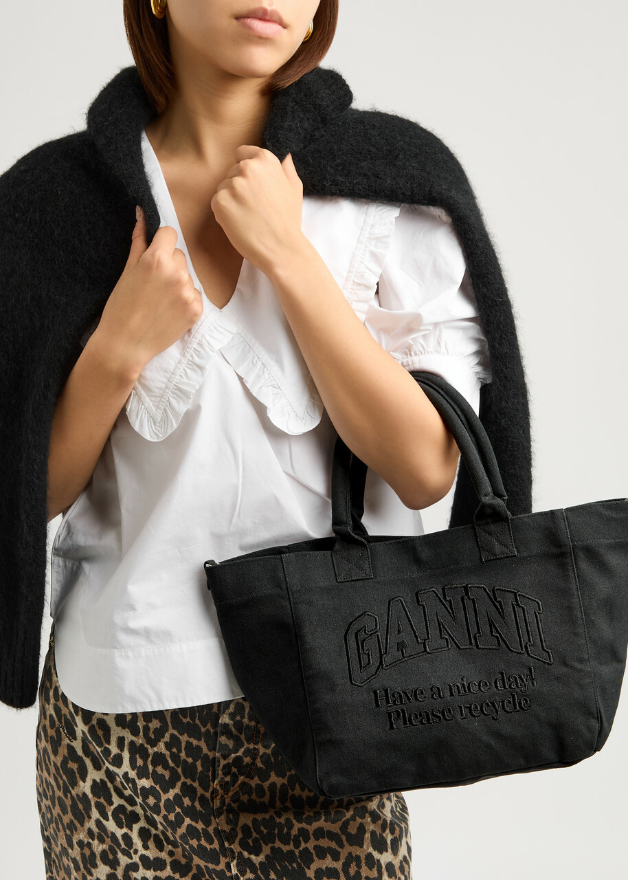 Ganni Easy Shopper Small Canvas Tote - Black - One Size GANNI
