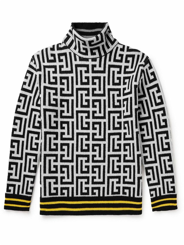 Photo: Balmain - Monogrammed Merino Wool and Cashmere-Blend Rollneck Sweater - Black