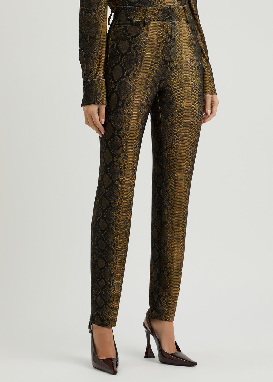 Norma Kamali Python-print Stretch-jersey Trousers Multicoloured