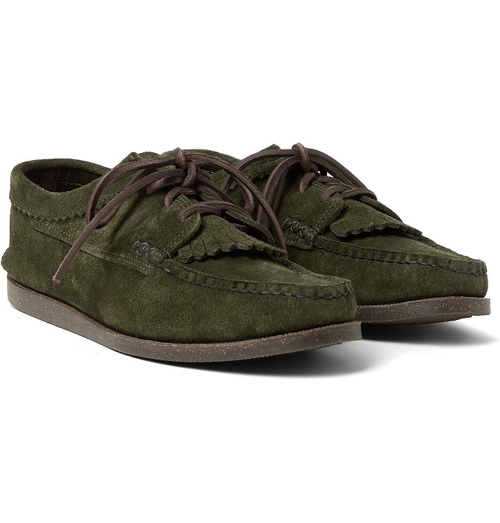 Photo: Yuketen - Textured-Leather Kiltie Derby Shoes - Green