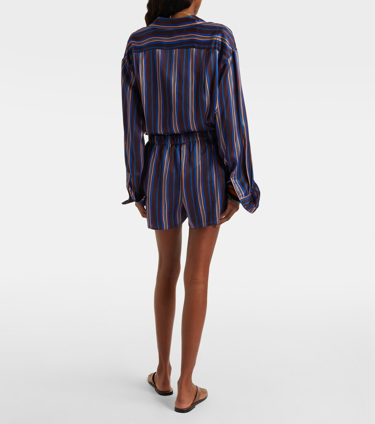 Asceno Franca striped silk charmeuse pajama shorts