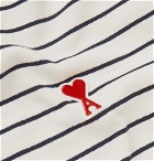 AMI - Striped Logo-Appliquéd Cotton-Jersey T-Shirt - White