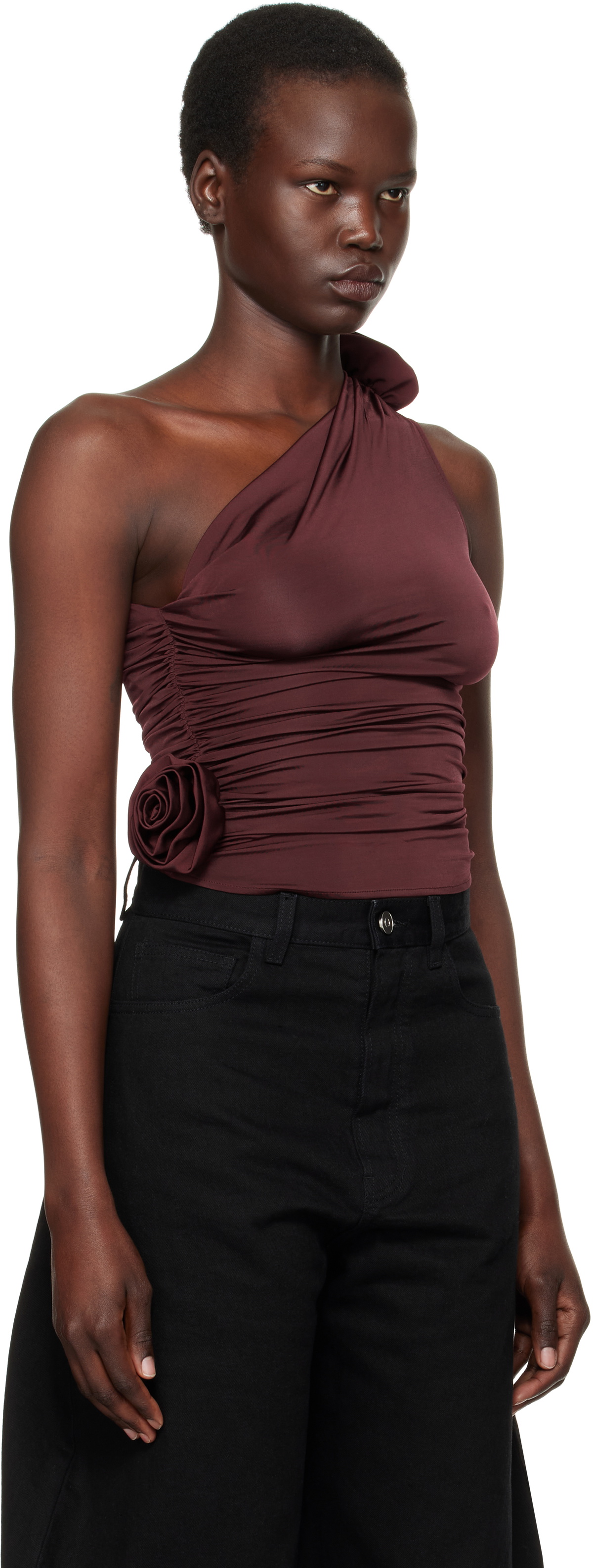 Magda Butrym Burgundy One Shoulder Tank Top
