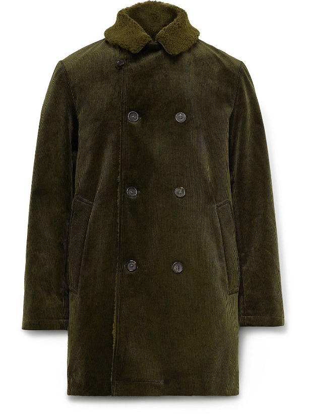Photo: Oliver Spencer - Newington Double-Breasted Faux Shearling-Lined Cotton-Corduroy Coat - Green
