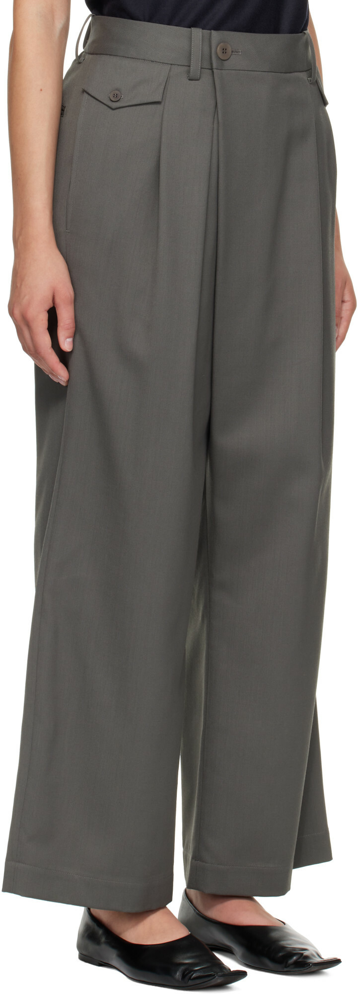 ISSEY MIYAKE Gray Lustrous Wool Trousers