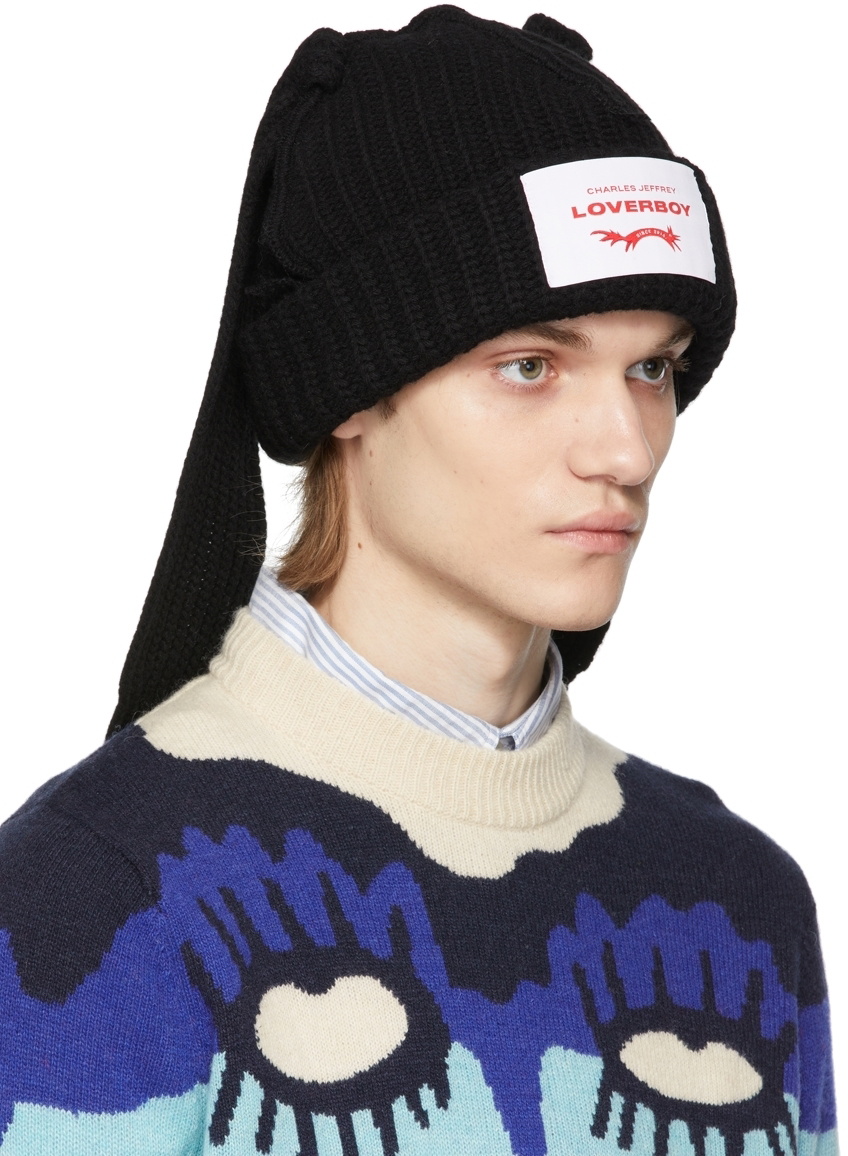 Charles Jeffrey Loverboy Black Wool Chunky Rabbit Beanie Charles