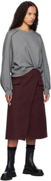 3.1 Phillip Lim Gray & Burgundy Draped Sweatshirt Utility Midi Dress