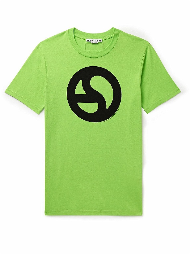Photo: Acne Studios - Everest Logo-Print Neon Cotton and Lyocell-Blend Jersey T-Shirt - Green