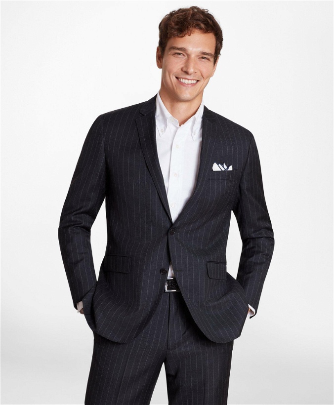 Photo: Brooks Brothers Men's Milano-Fit Striped Wool Twill Suit Jacket | Charcoal
