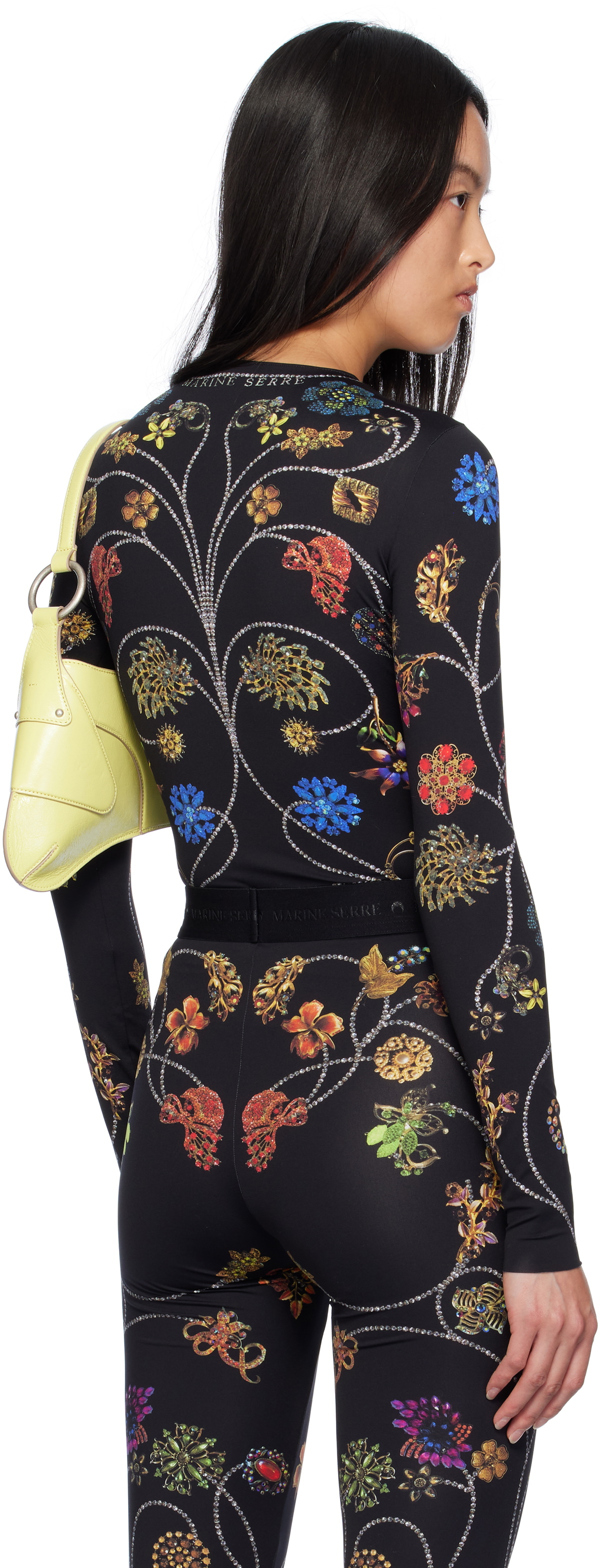 Marine Serre Black Floral Jewelry Second Skin Long Sleeve T