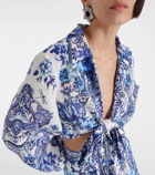 Camilla Floral cropped linen wrap top