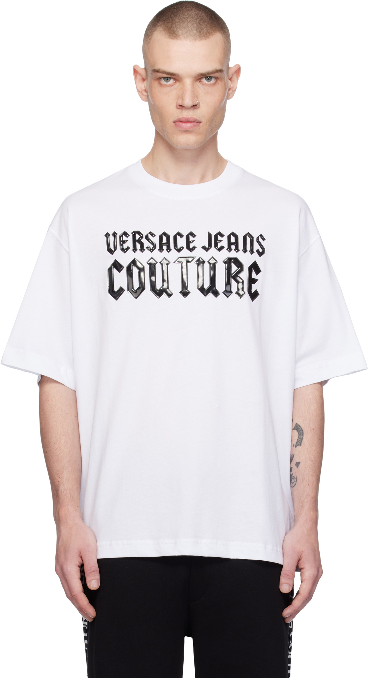 Versace Jeans Couture White Gothic Logo Relaxed-Fit T-shirt Versace