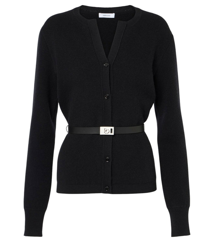 Photo: Ferragamo Leather-trimmed belted cardigan