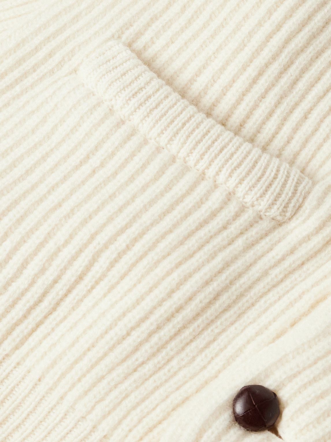 Drake's - Shawl-Collar Ribbed Wool Cardigan - White