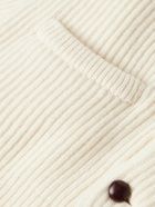 Drake's - Shawl-Collar Ribbed Wool Cardigan - White