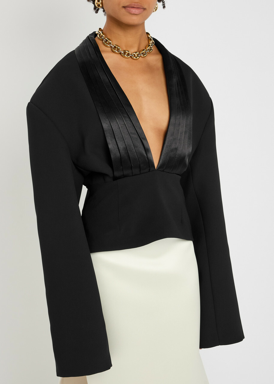 A.W.A.K.E Mode Cummerbund Collar Tuxedo Crepe and Satin top Black