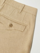Monitaly - Tapered Pleated Linen and Cotton-Blend Gauze Trousers - Neutrals