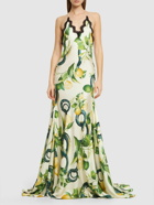 ROBERTO CAVALLI Printed Silk Twill Crisscross Maxi Dress