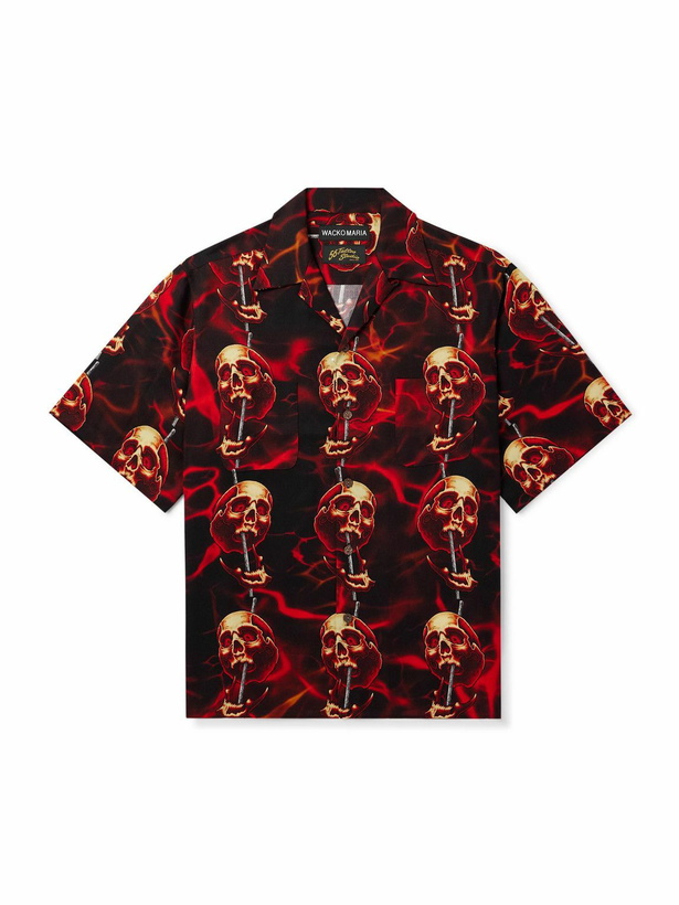 Photo: Wacko Maria - 56 Tattoo Studio Camp-Collar Printed TENCEL™ Lyocell Shirt - Black