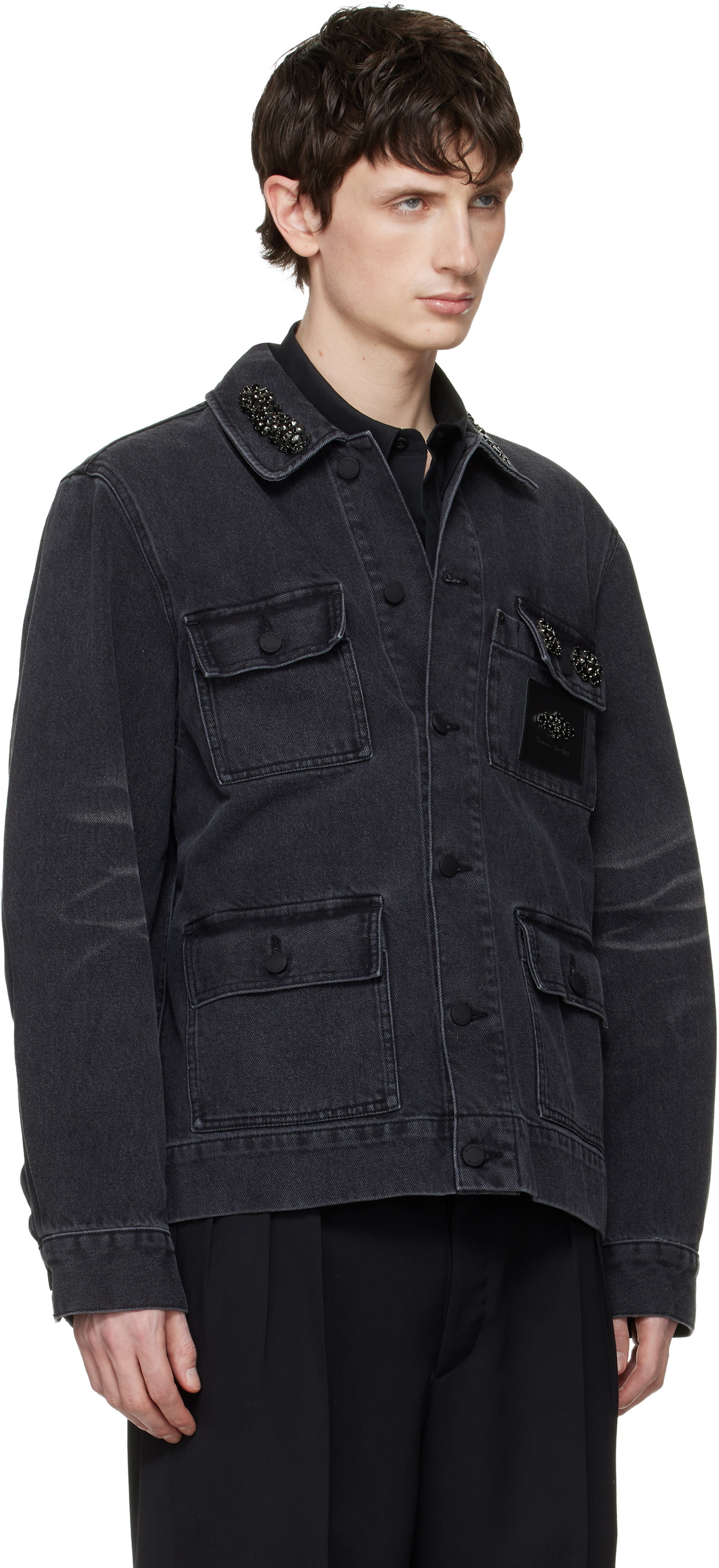Simone Rocha Black Multi Pocket Workwear Denim Jacket
