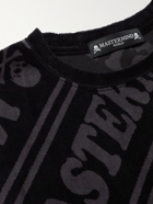 MASTERMIND WORLD - Logo-Jacquard Cotton-Blend Velour T-Shirt - Black
