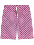 GUCCI - Wide-Leg Logo-Jacquard Cotton-Blend Canvas Drawstring Shorts - Pink