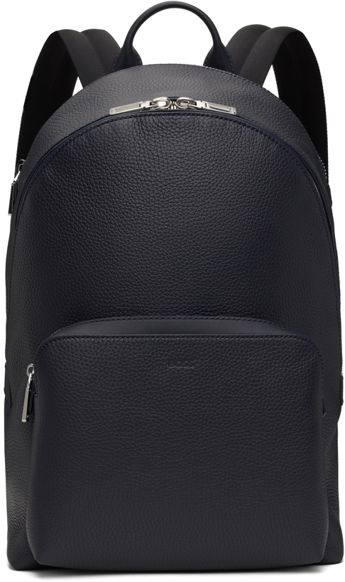 Photo: BOSS Navy Grained Leather Smart Sleeve Backpack