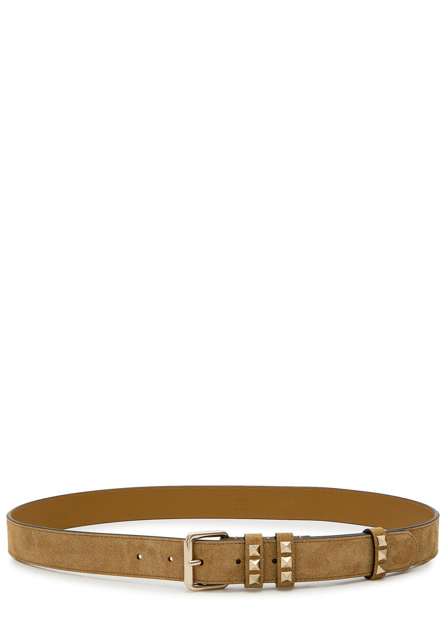 Valentino Rockstud Suede Belt Beige