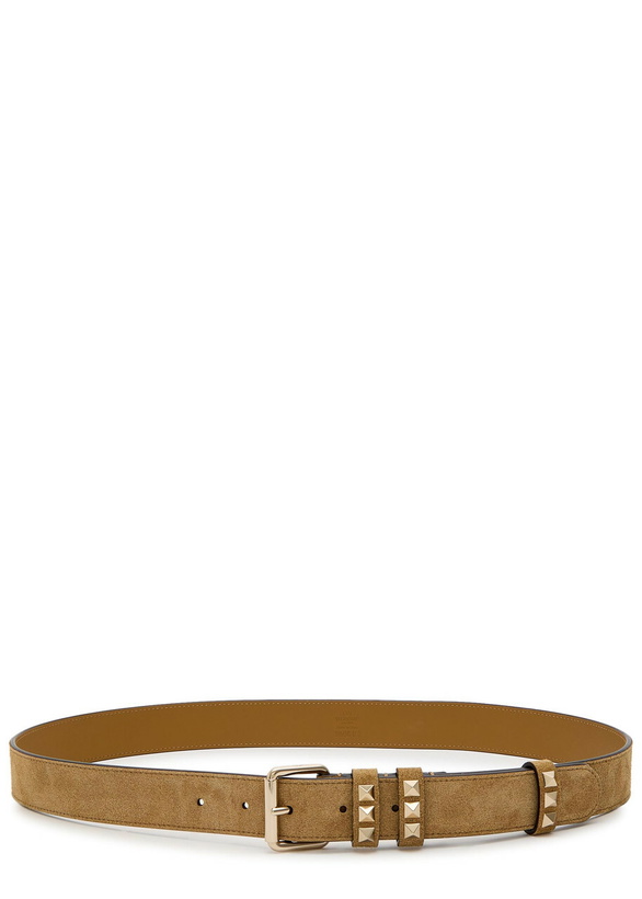 Photo: Valentino Rockstud Suede Belt Beige