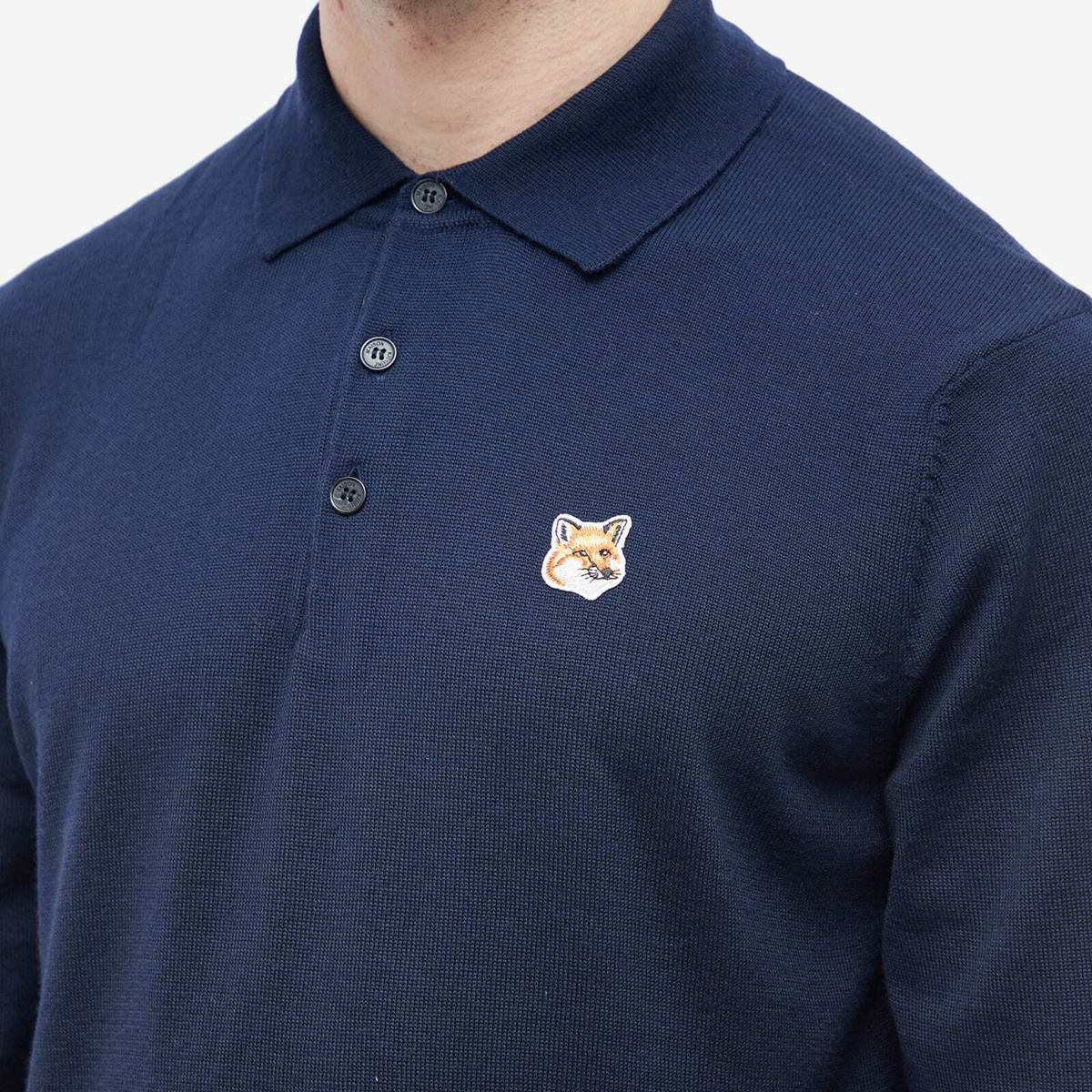 Maison Kitsuné Men's Fox Head Patch Knitted Polo Shirt in