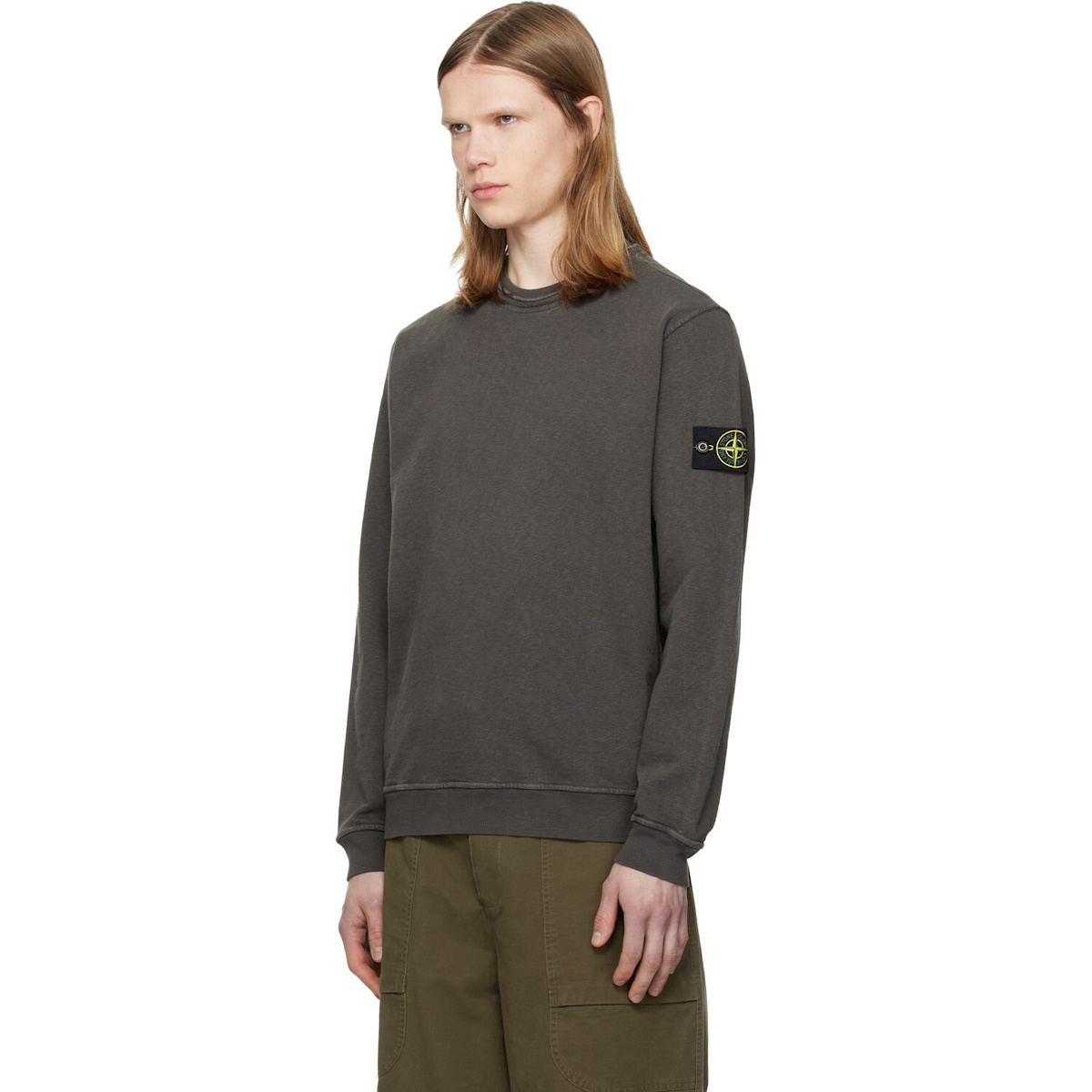 Stone Island Gray 6100034 Malfilé Fleece 'Old' Effect Sweatshirt