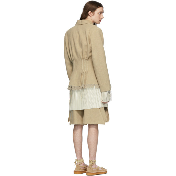 Palomo Spain Beige Linen Cinched Blazer