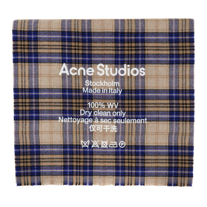 Photo: Acne Studios Beige and Blue Cassiar Tartan Scarf