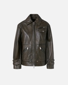 Pinko Old Effect Leather Jacket Caviar Black