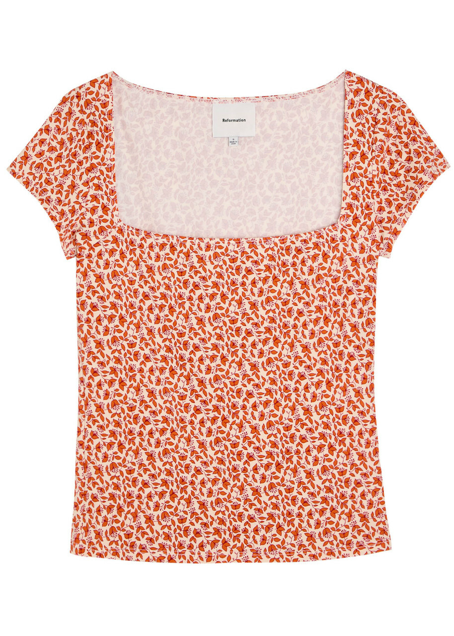 Reformation Floral-print Stretch-jersey top Red