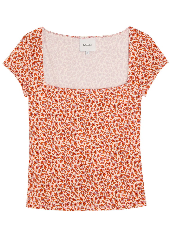 Photo: Reformation Floral-print Stretch-jersey top Red