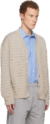 MM6 Maison Margiela Beige Open-Knit Stripe Cardigan