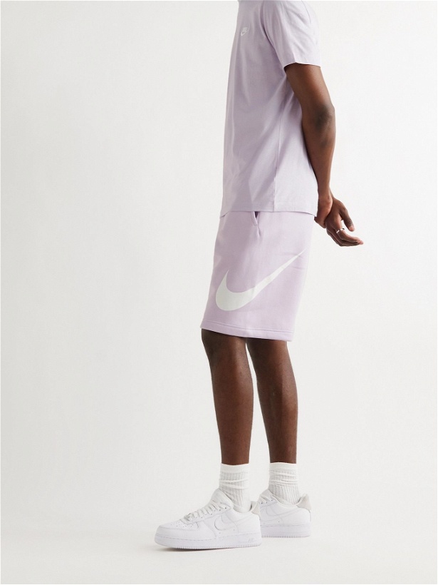 Photo: NIKE - Sportswear Club Printed Fleece-Back Cotton-Blend Jersey Shorts - Purple