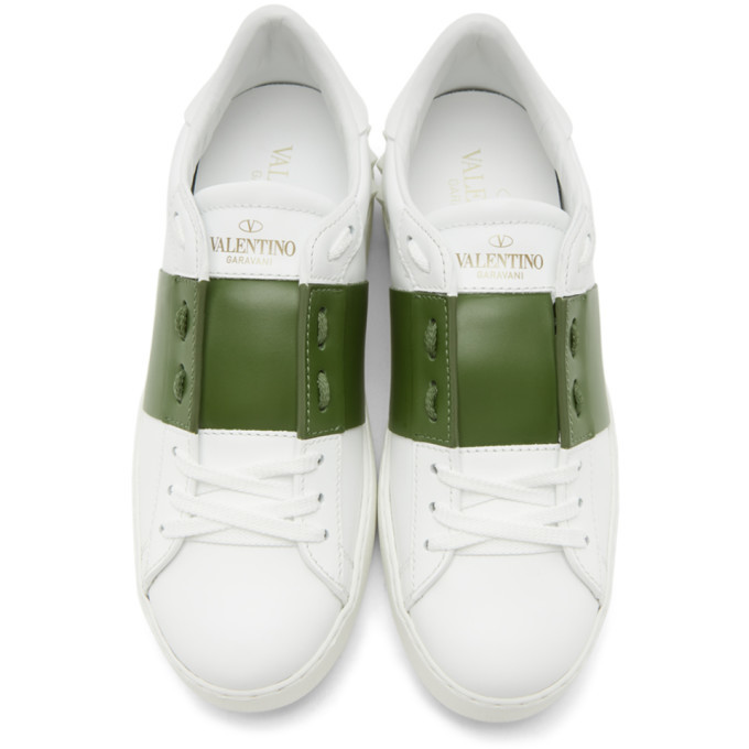 Valentino Garavani★ホワイト＆グリーン Open スニーカー Valentino Garavani White & Green Open For A Change Sneakers