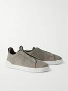 Zegna - Triple Stitch Leather-Trimmed Canvas Sneakers - Green