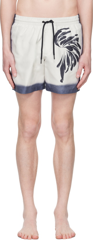 Photo: Dries Van Noten Navy & Gray Printed Swim Shorts