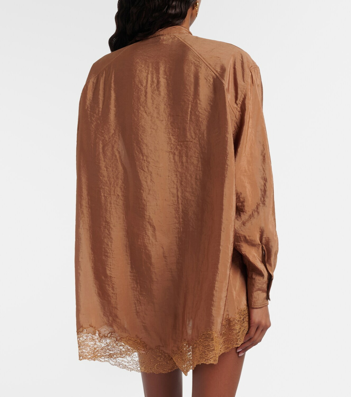 Saint Laurent Lace-trimmed tie-neck romper