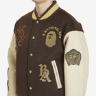 A Bathing Ape Men's Line Camoulti Logo Wool Varsity Jacket in Brown
