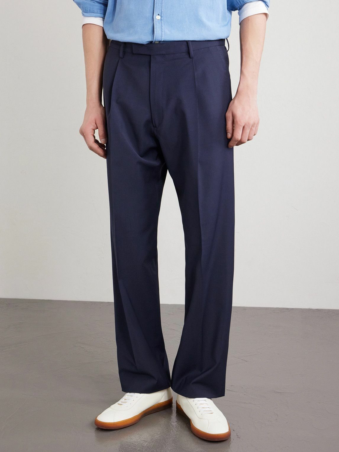 Boglioli - Straight-Leg Pleated Wool-Blend Trousers - Blue