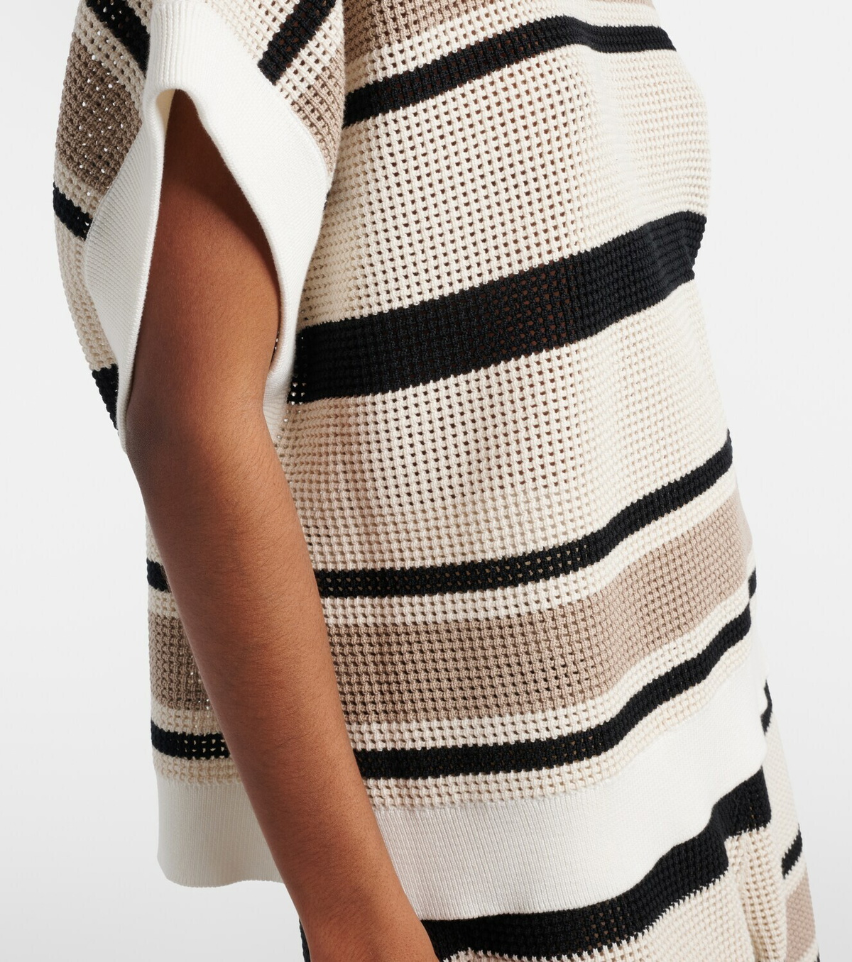 Brunello Cucinelli Open-knit striped cotton top