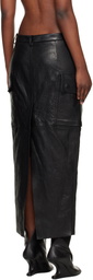 Rick Owens Black Temple Firbanks Leather Midi Skirt