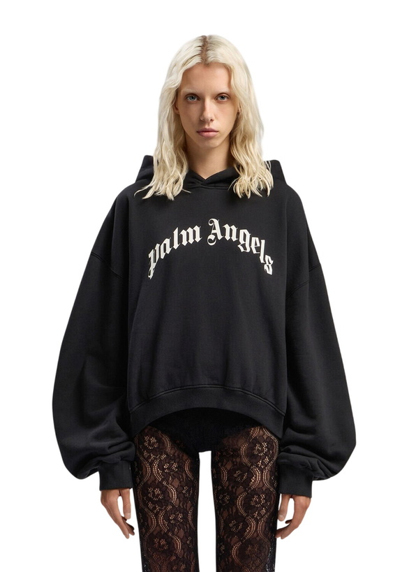 Photo: Palm Angels Curved Logo Track Crop Hooded Sweatshirt