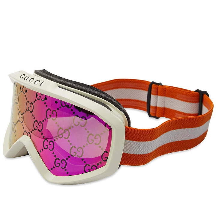 Photo: Gucci Men's Eyewear GG1210S Ski Goggles in Ivory/Orange/Pink